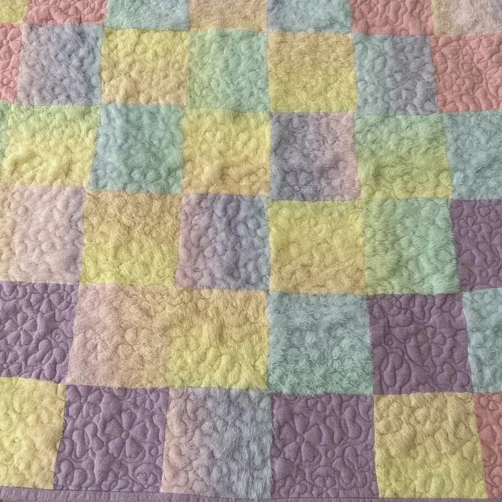 Baby Quilt Girl Handmade Pink Embroidery  Purple Pastel Flower Patchwork Blanket